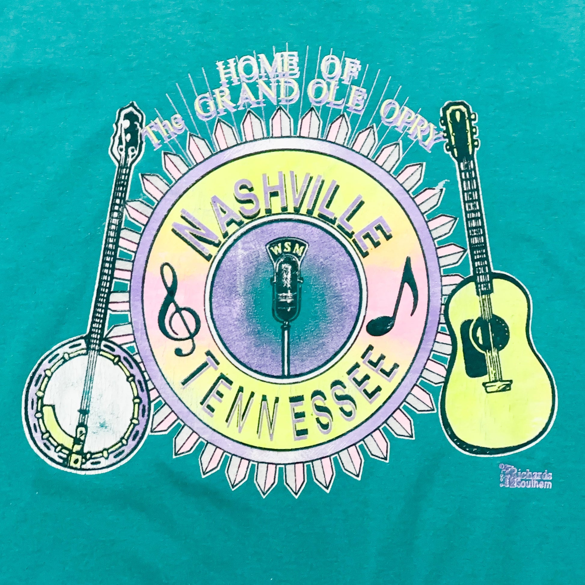 Small 90s Nashville Tennessee Country Music T Shirt | Vintage Teal Green Grand Ole Opry Venue Graphic Tee