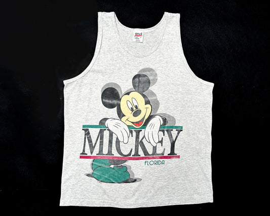 Large 90s Mickey Mouse Tank Top | Vintage Walt Disney World Florida Heather Gray Cartoon Muscle Shirt