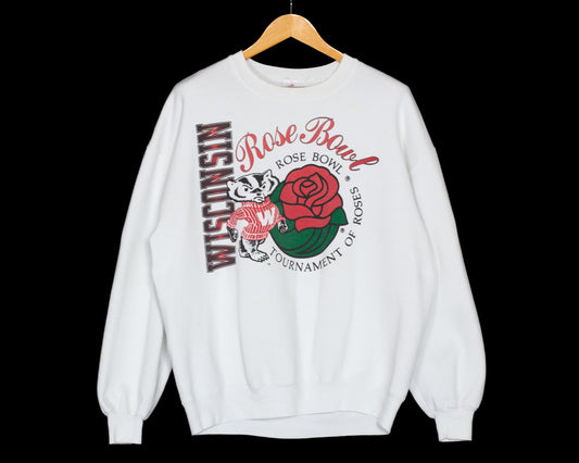 XL 90s Wisconsin Badgers Rose Bowl Sweatshirt | Vintage 1994 University Football White Crewneck