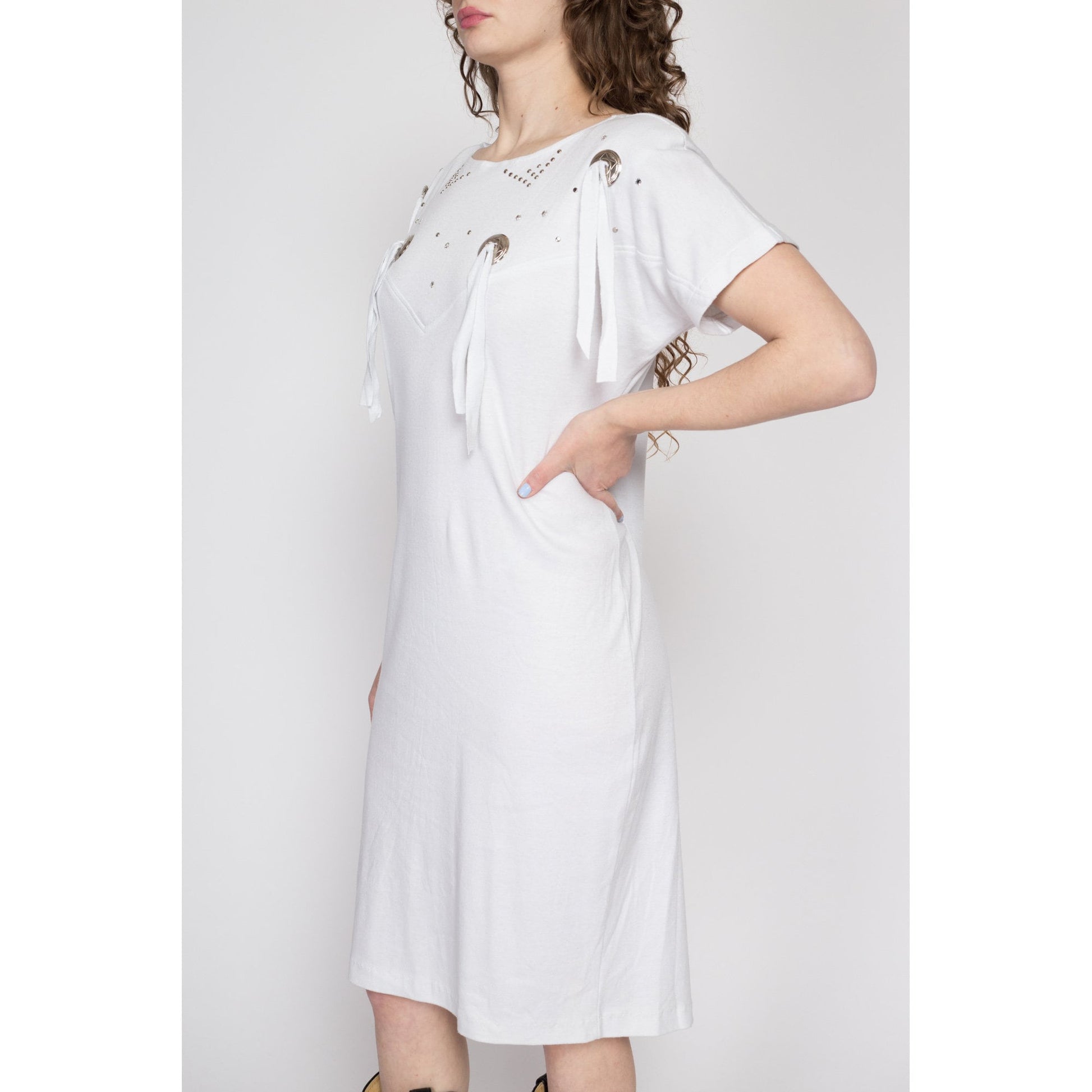 80s White Western Concho T-Shirt Dress - Medium 80s White Western Concho T-Shirt Dress - Medium