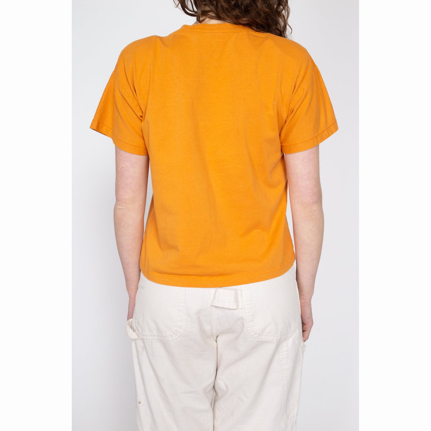 Sm-Lrg 80s Orange Embossed Beverly Hills Boxy T Shirt | Vintage Short Sleeve Cropped Tourist Tee