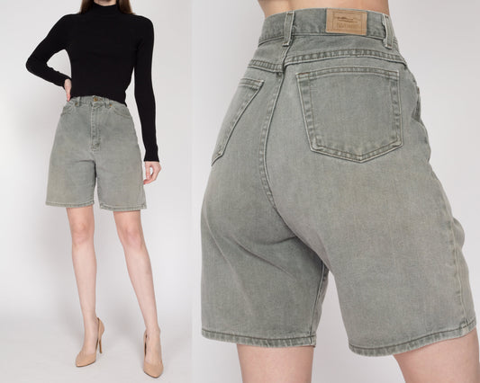 Medium 90s L.L. Bean Sage Green Jean Shorts 28" | Vintage High Waisted Denim Faded Mom Shorts
