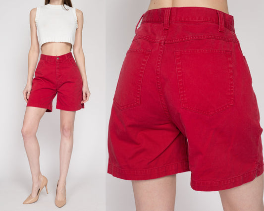Medium 90s Red Cotton High Waisted Shorts 28" | Vintage High Rise Wide Leg Mom Shorts