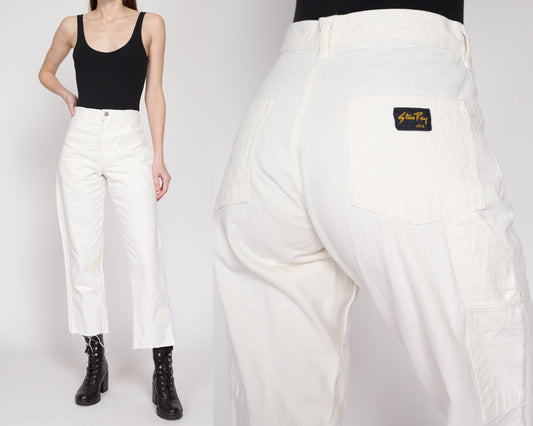 Small 80s Stan Ray White Cut Off Painters Pants 27" | Vintage High Waisted Straight Leg Utility Ankle Jeans