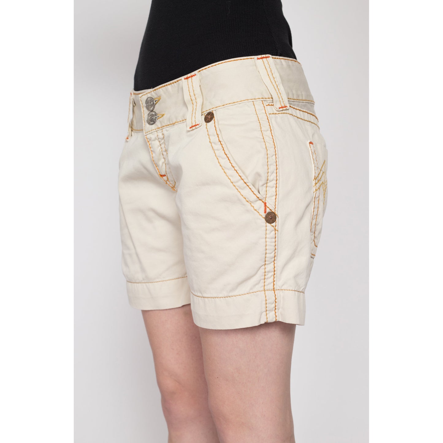 Medium Y2K True Religion Low Rise Shorts | Vintage Sammy Big T Khaki Cotton Shorts