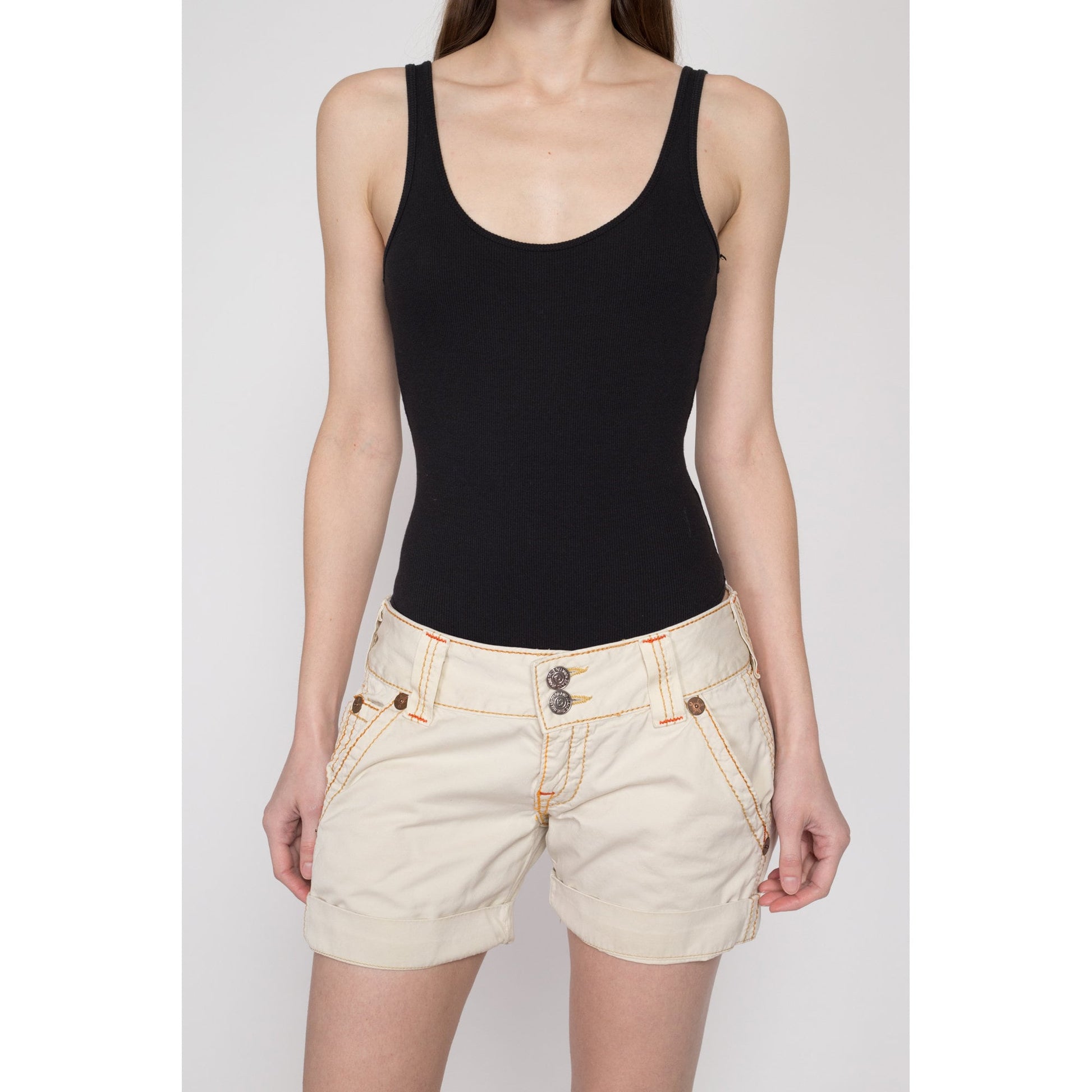 Medium Y2K True Religion Low Rise Shorts | Vintage Sammy Big T Khaki Cotton Shorts