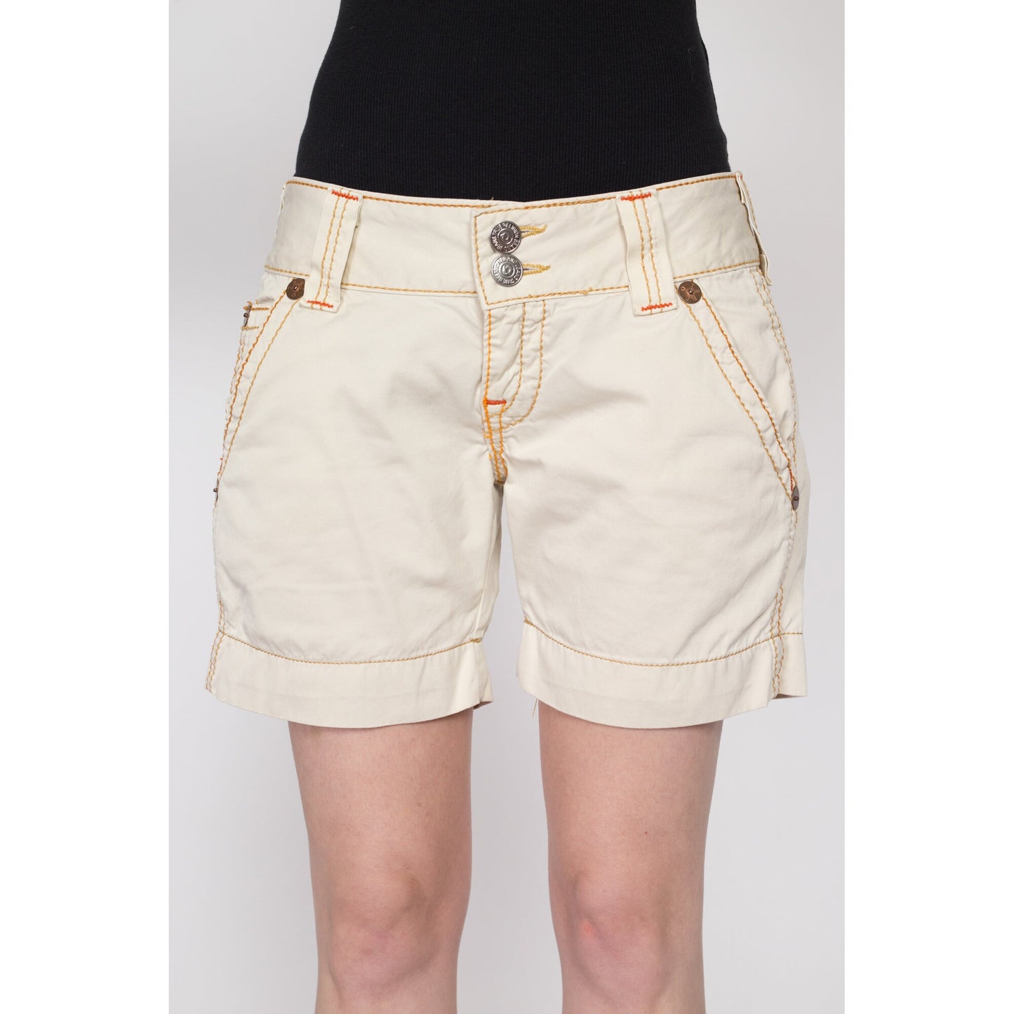 Medium Y2K True Religion Low Rise Shorts | Vintage Sammy Big T Khaki Cotton Shorts