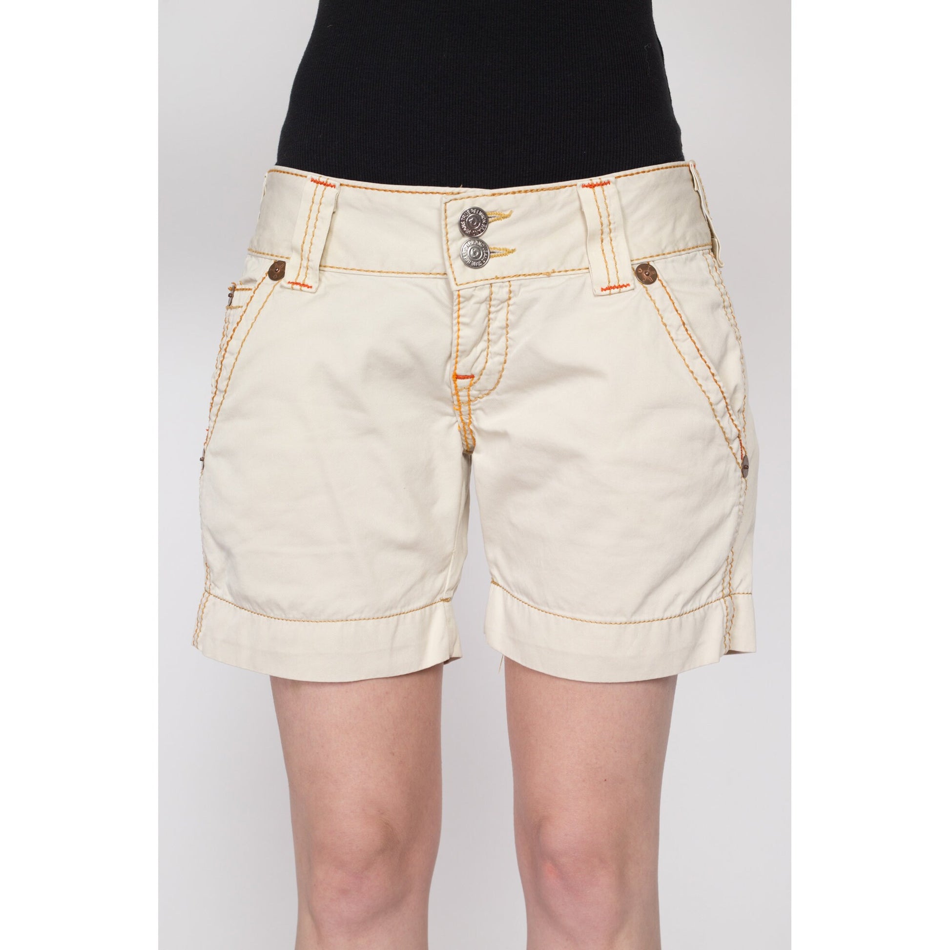 Medium Y2K True Religion Low Rise Shorts | Vintage Sammy Big T Khaki Cotton Shorts