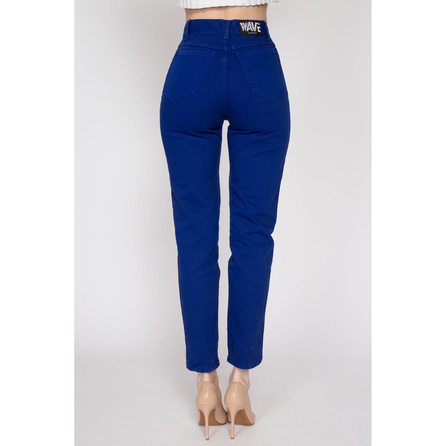 XS 90s Royal Blue High Waisted Jeans 24" | Vintage Denim Slim Skinny Tapered Leg Mom Jeans