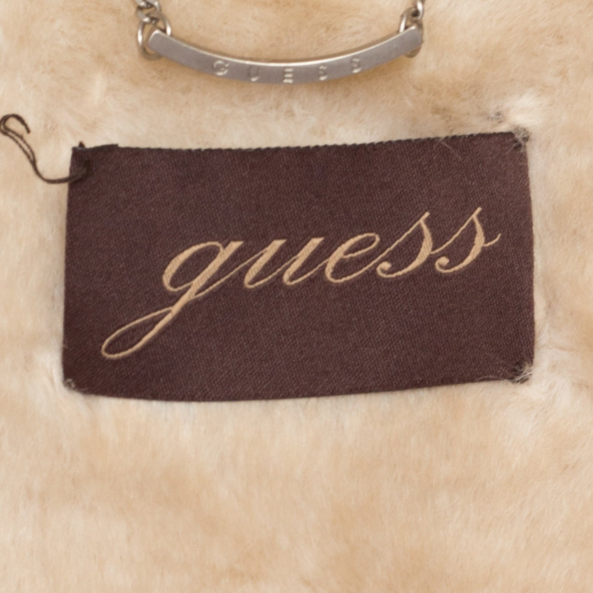 XL Y2K Guess Tan Suede Shearling Coat | Vintage Zip Up Patchwork Leather Faux Fur Lined Jacket