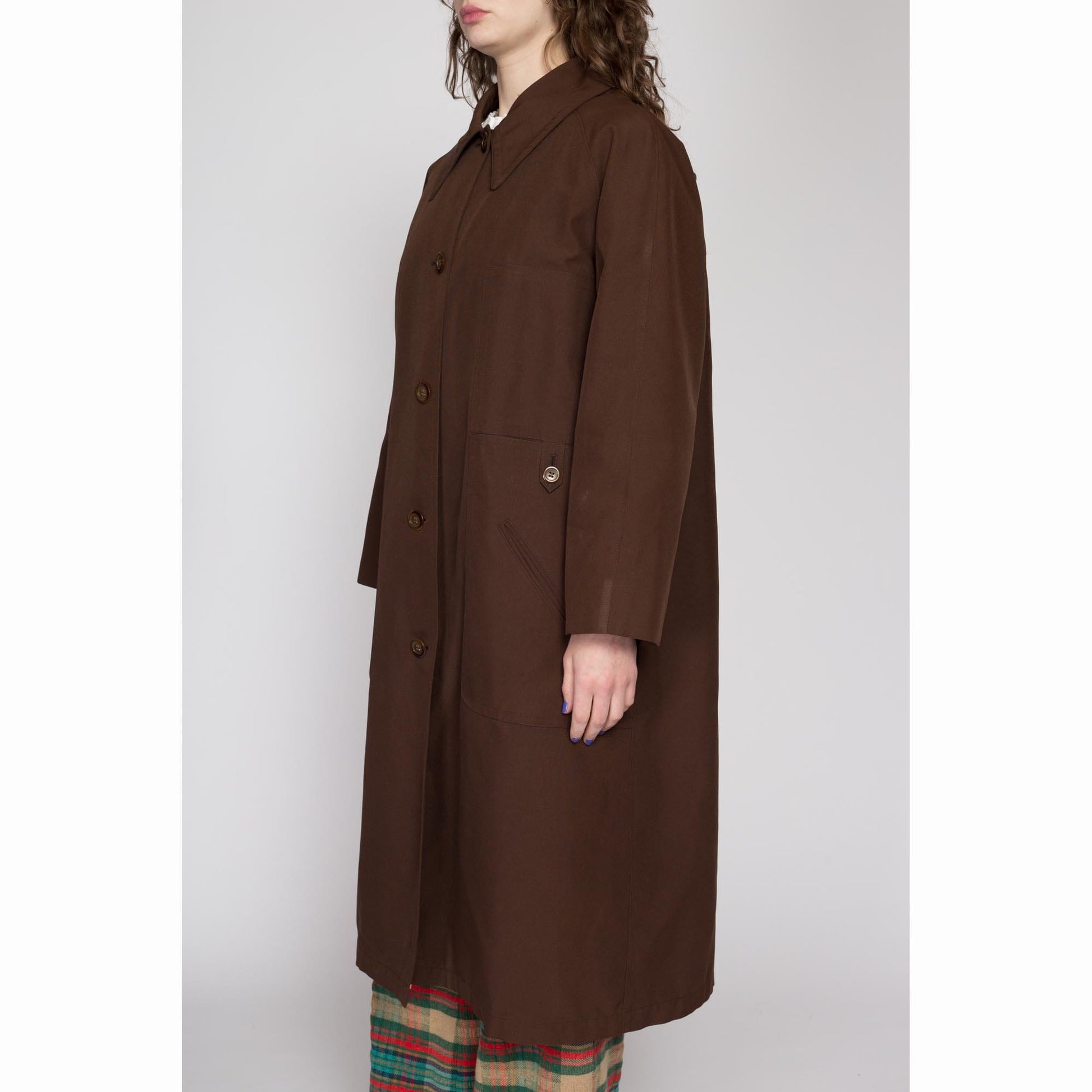 2X 80s Brown Plaid Lined Trench Coat | Vintage Misty Harbor Minimalist Long Duster Rain Jacket