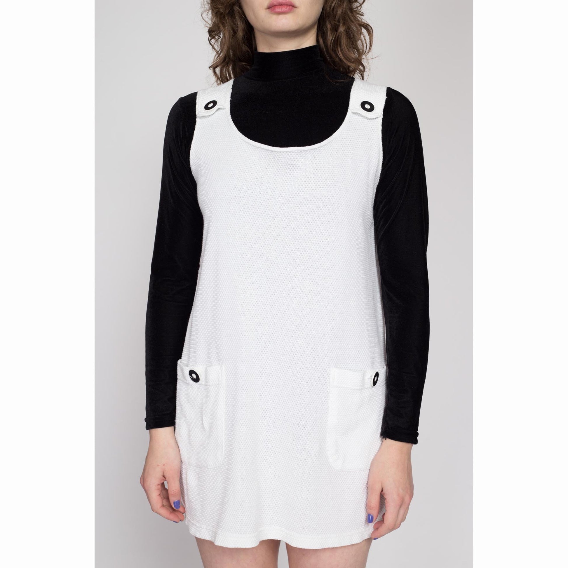 Medium 90s White Mesh Mini Pinafore Dress | Vintage Sheer Beach Cover Up Tank Overall Dress