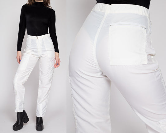 Medium 80s White Nylon Parachute Pants NWT 29" | Vintage Gingi Brand High Waisted Cargo Nylon Trousers
