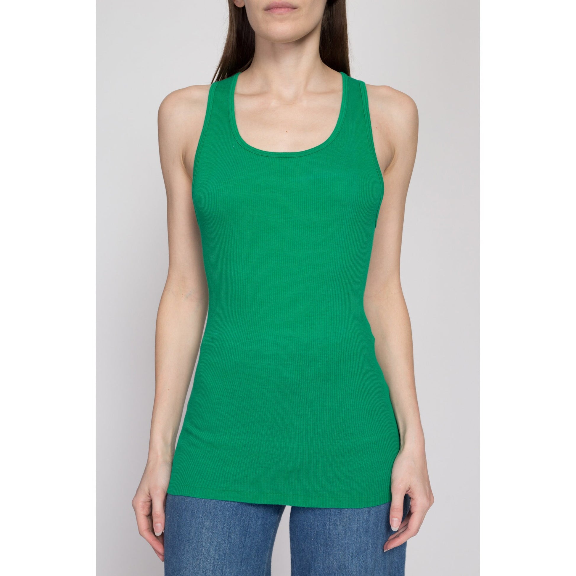 Sm-Lrg 80s Plain Green Undershirt Muscle Tank | Vintage Soft Combed Cotton Ribbed Sleeveless Top