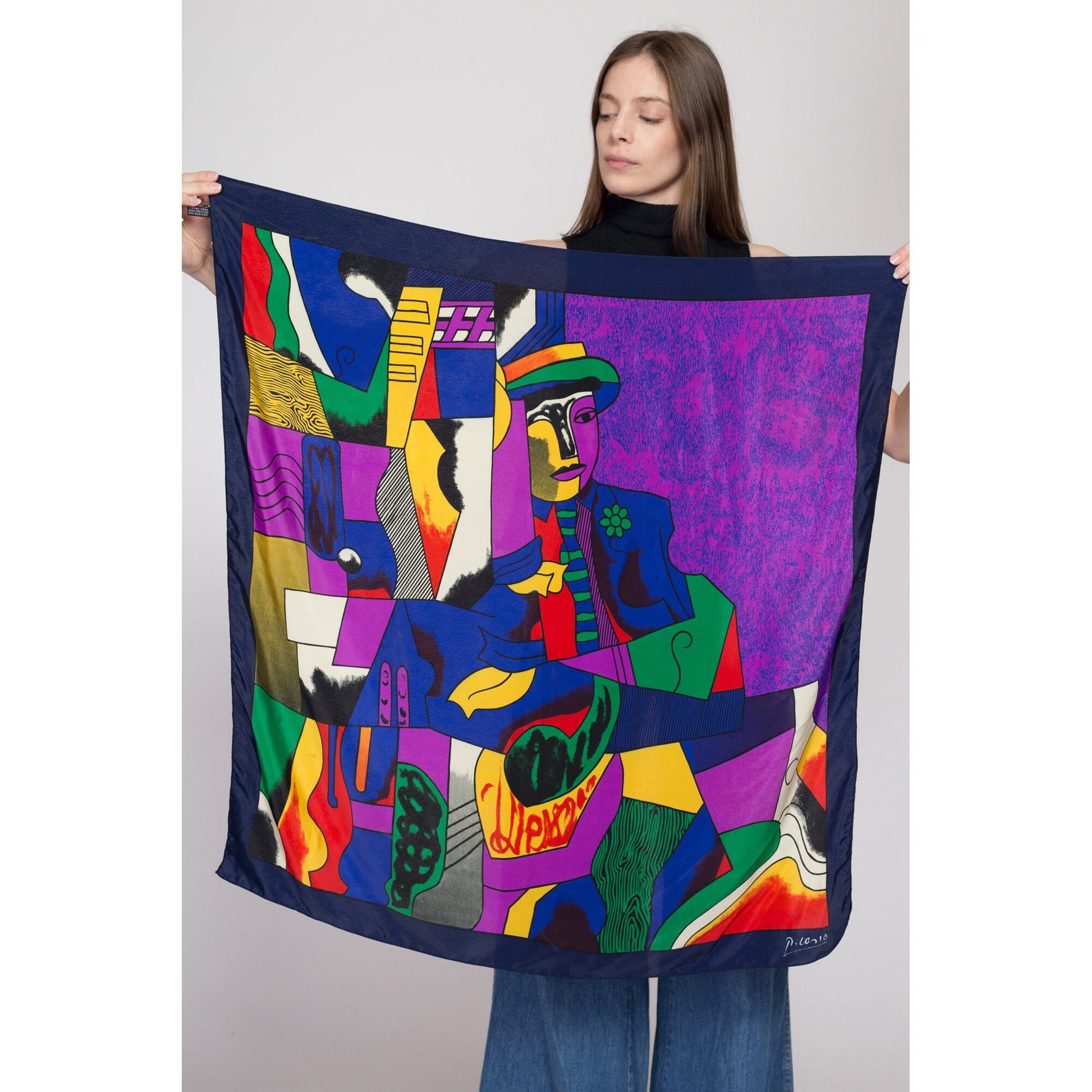 Vintage 80s Picasso Silk Art Print Large Square Scarf