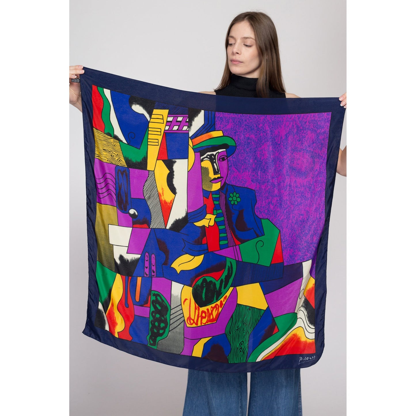 Vintage 80s Picasso Silk Art Print Large Square Scarf