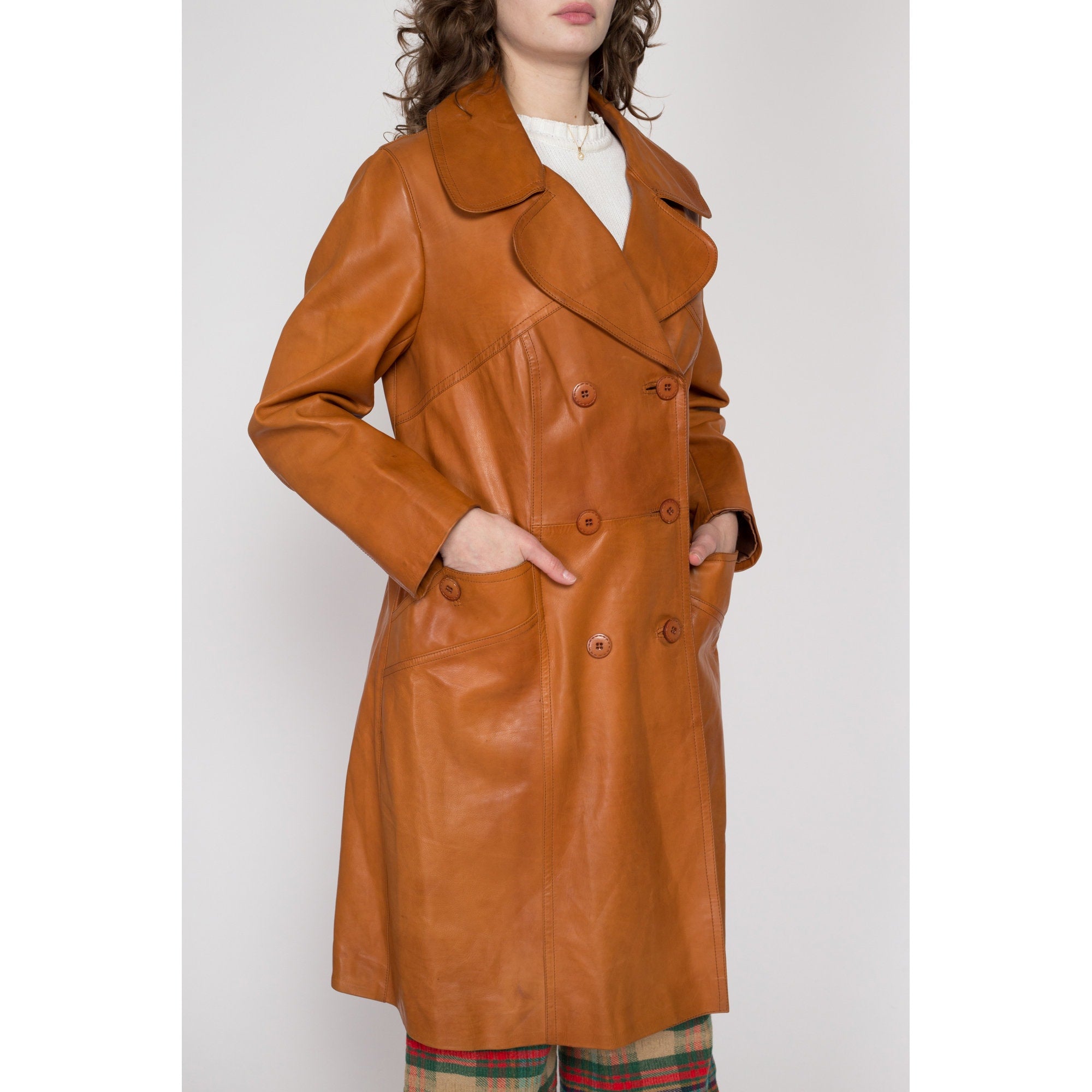 vintage super long leather chester coat