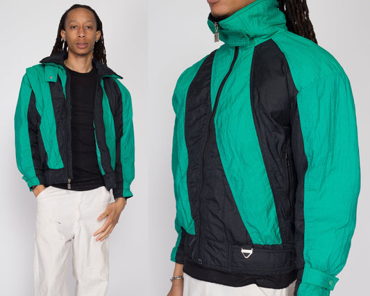 Small 80s Tyrolia Green & Black Striped Down Fill Puffer Jacket | Vintage Head Brand Zip Up Winter Ski Coat