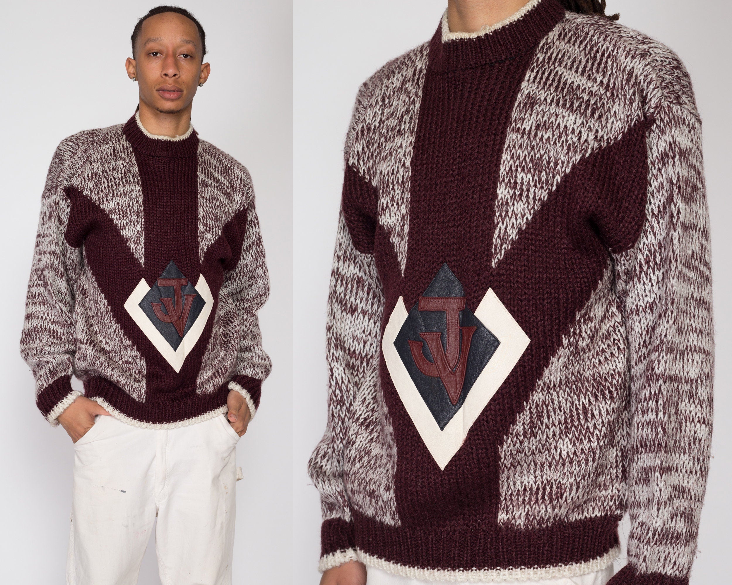 Leather trim sweater deals