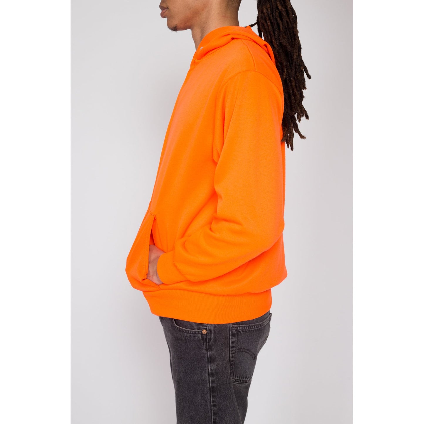 Med-Lrg 80s Neon Orange Zip Up Hoodie | Vintage Plain Hooded Sweatshirt Track Jacket