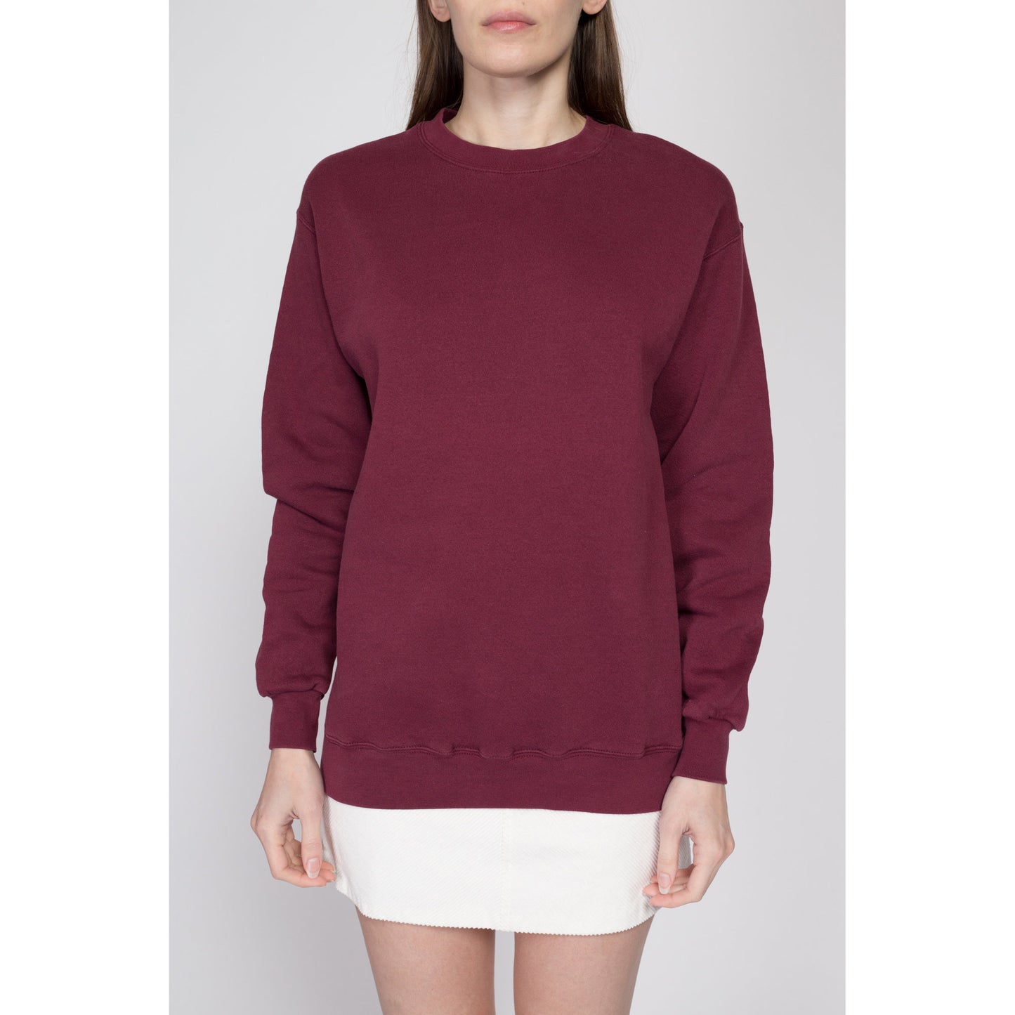 Small 90s Lee Wine Red Crewneck Sweatshirt | Vintage Blank Slouchy Plain Pullover