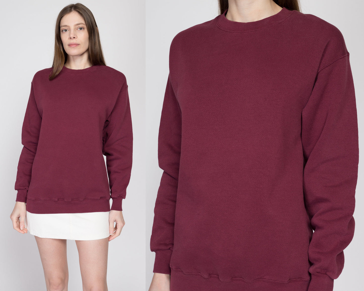 Small 90s Lee Wine Red Crewneck Sweatshirt | Vintage Blank Slouchy Plain Pullover