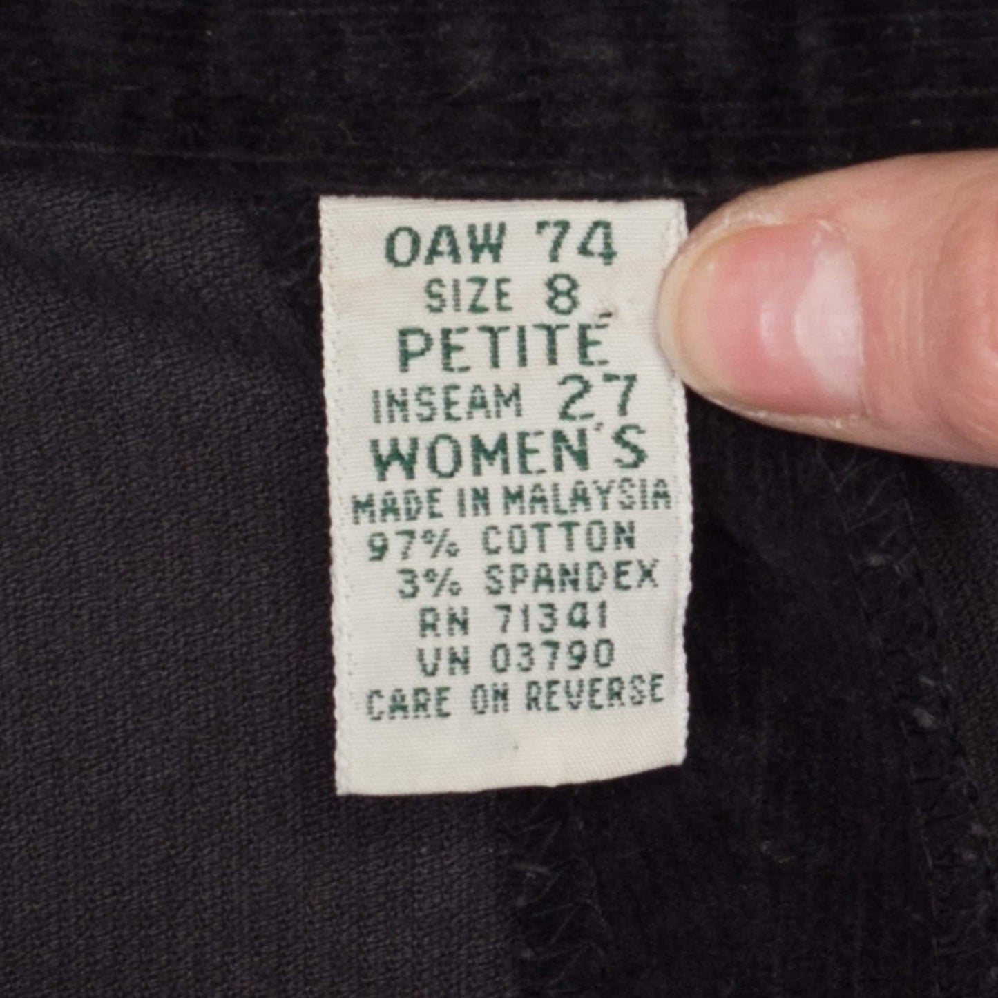 Small 80s Black Corduroy High Waisted Side Zip Pants 26" | Vintage LL Bean Petite Tapered Leg Trousers