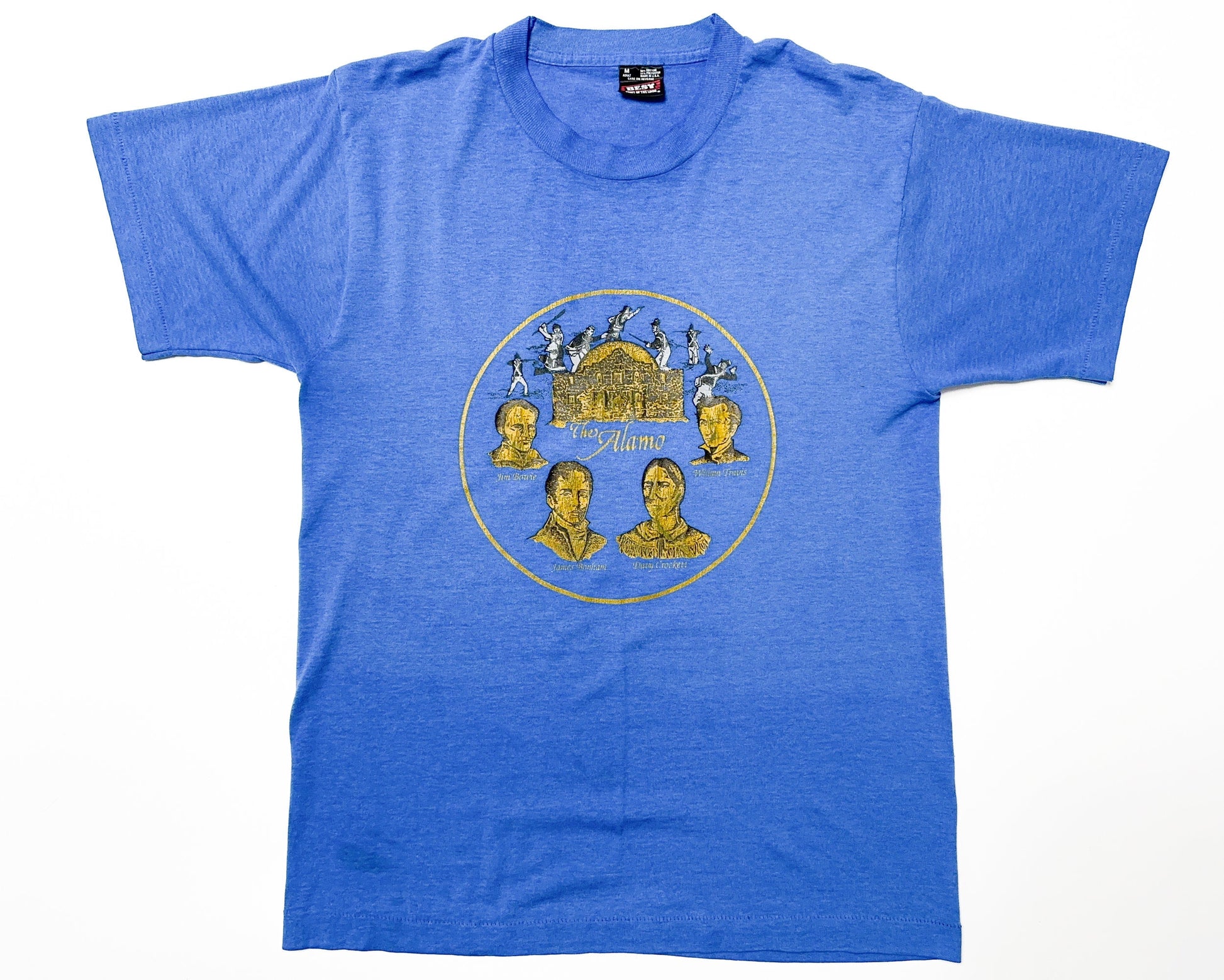 Medium 80s The Alamo T Shirt | Vintage Blue Davy Crockett Historical Figure Graphic Tee