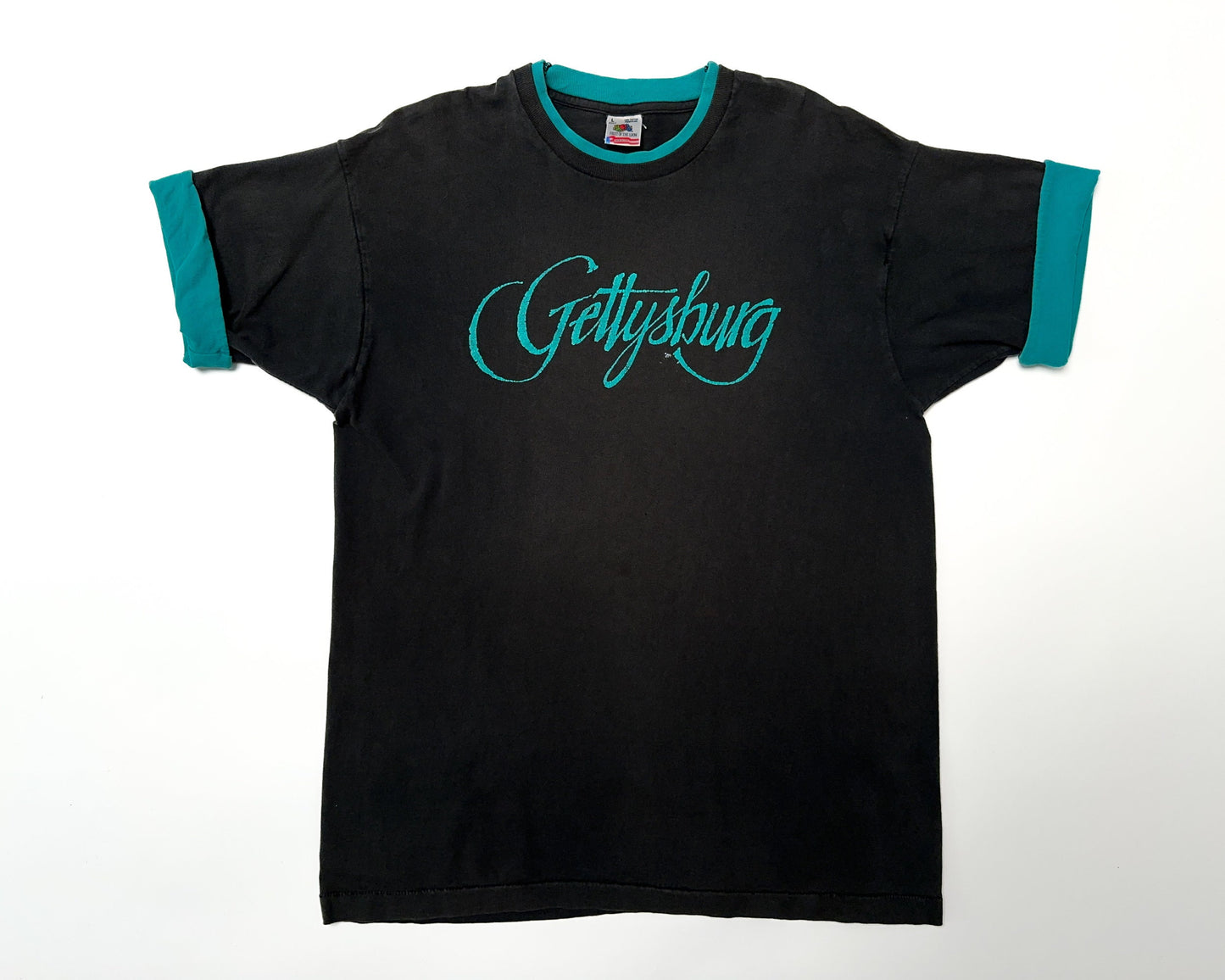 Large 90s Gettysburg Pennsylvania Tourist T Shirt | Vintage Black Cuffed Graphic Souvenir Tee