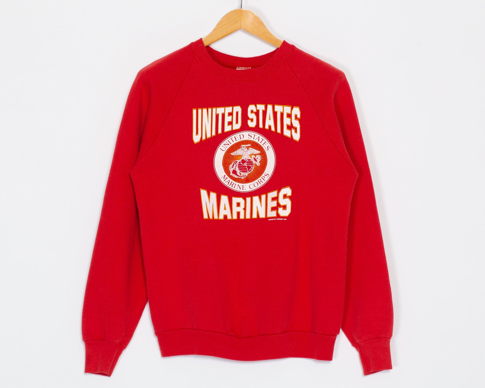 Medium 80s US Marine Corps Raglan Sweatshirt | Vintage USMC Red Military Graphic Crewneck Pullover