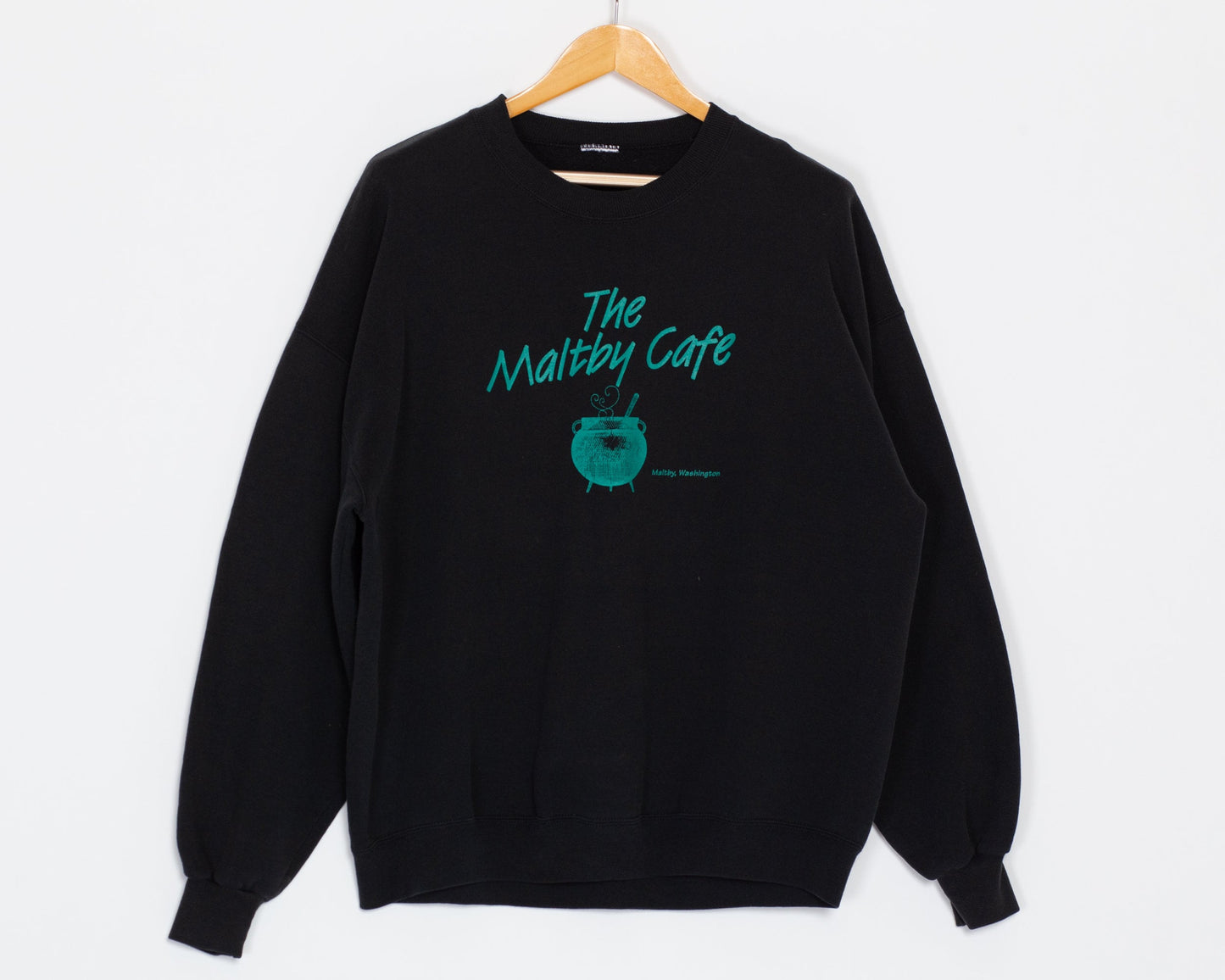 XL 90s Maltby Cafe Washington Sweatshirt | Vintage Black Cauldron Graphic Tourist Crewneck