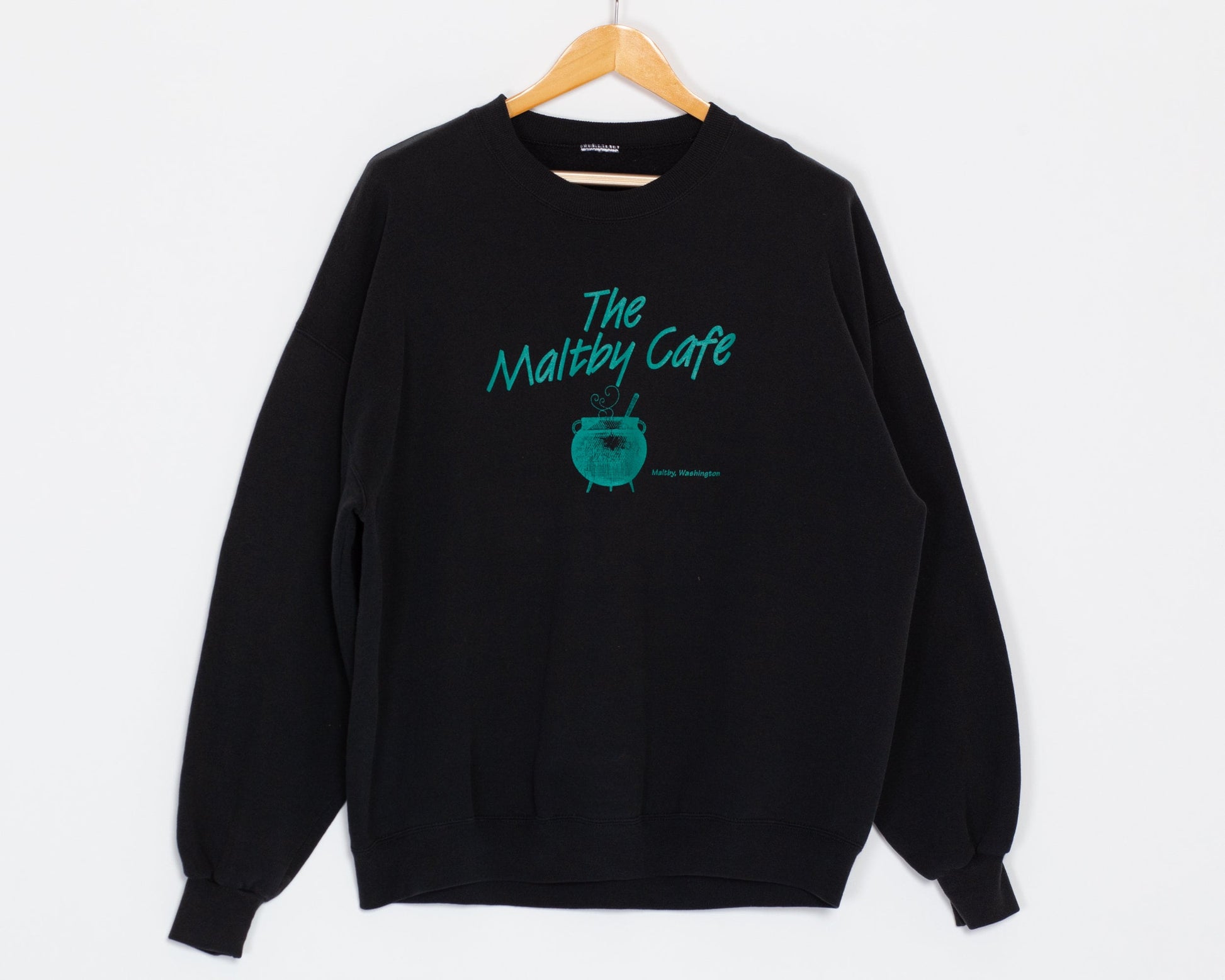 XL 90s Maltby Cafe Washington Sweatshirt | Vintage Black Cauldron Graphic Tourist Crewneck