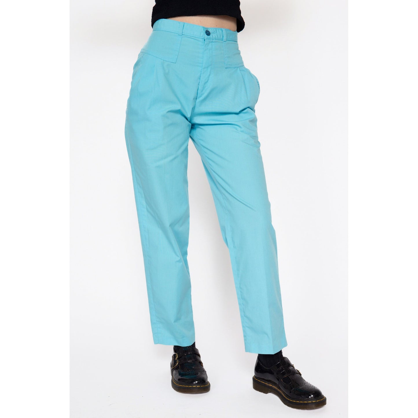Petite XS 80s Sky Blue High Waisted Pleated Pants 24" | Retro Preppy Vintage Tapered Leg Trousers