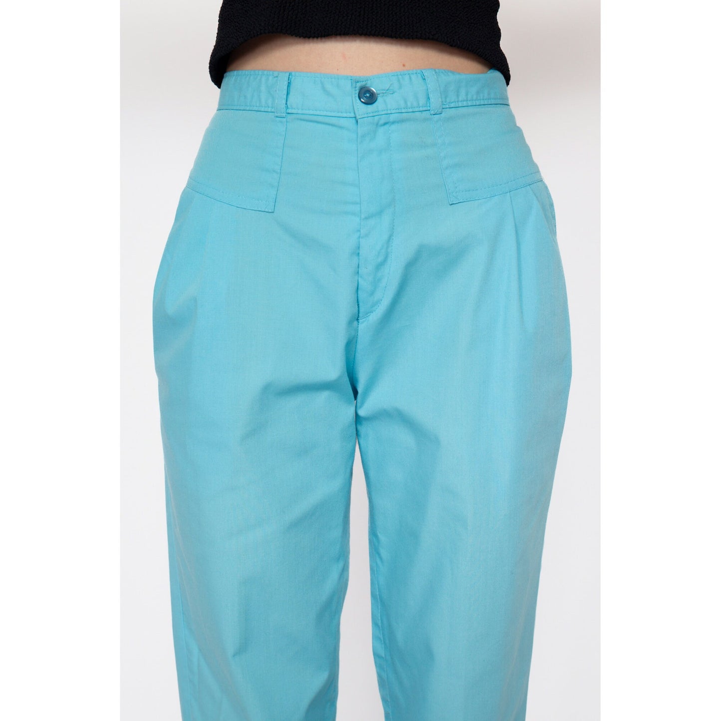 Petite XS 80s Sky Blue High Waisted Pleated Pants 24" | Retro Preppy Vintage Tapered Leg Trousers