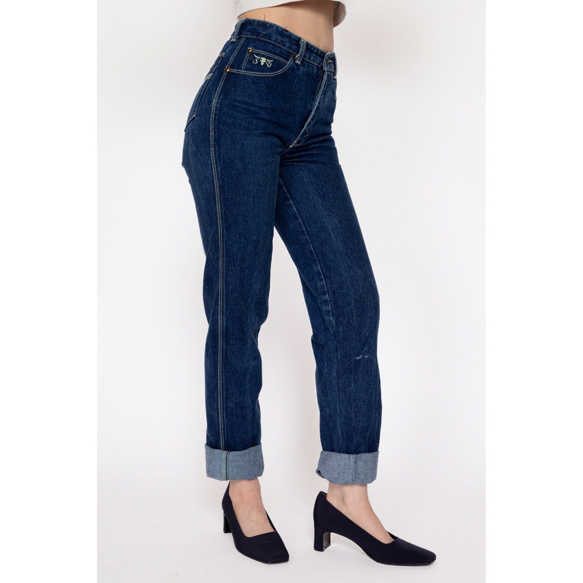 XXS 80s Sergio Valente Mid Rise Jeans | Vintage Dark Wash Denim Tapered Leg Long Inseam Jeans