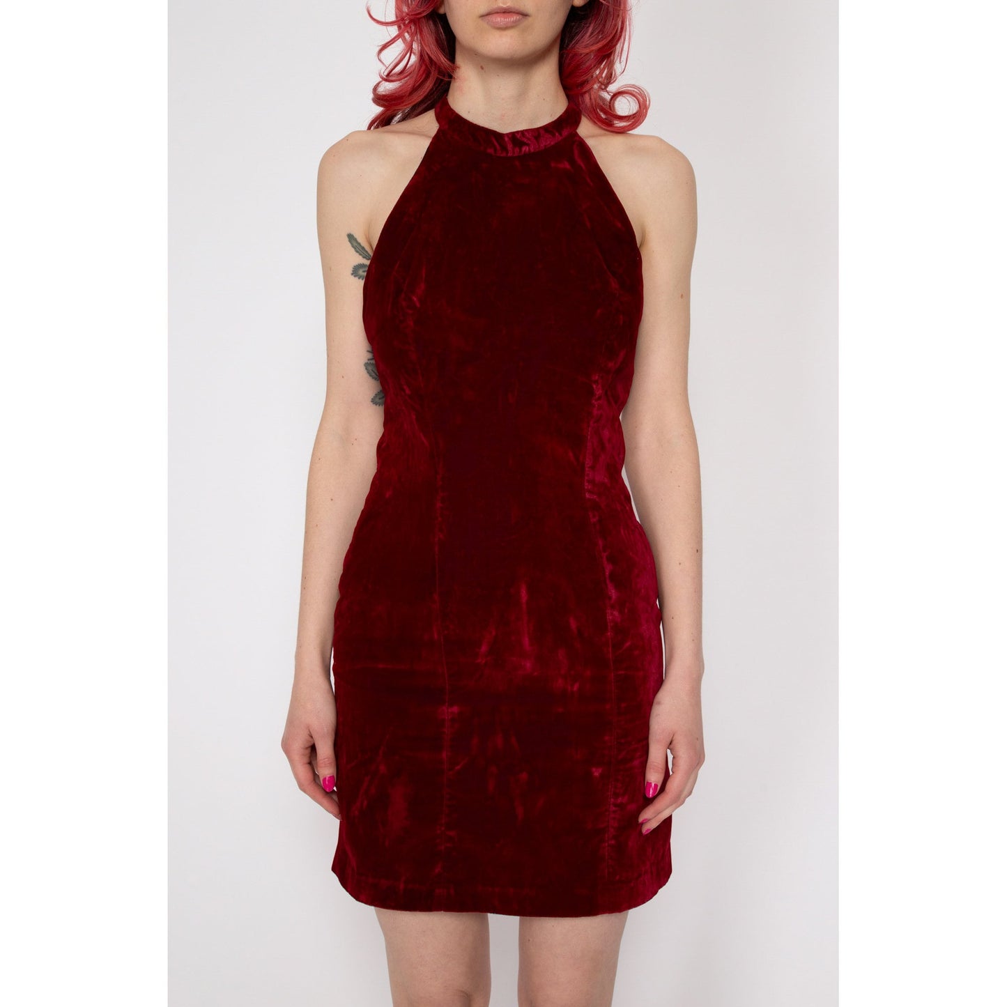 XS 90s Wine Red Velvet Racerback Mini Dress | Vintage Sleeveless A Line Party Dress