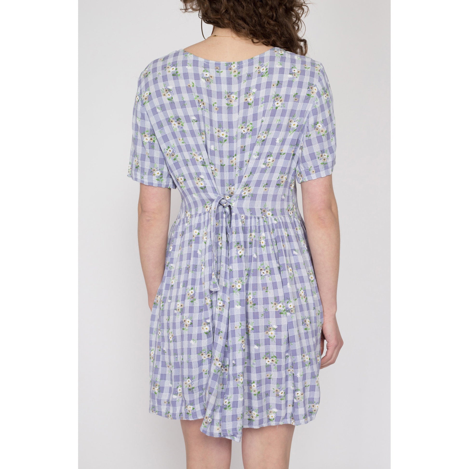 Large 90s Purple Gingham Floral Babydoll Dress Flying Apple Vintage Large 90s Purple Gingham Floral Babydoll Dress Flying Apple Vintage