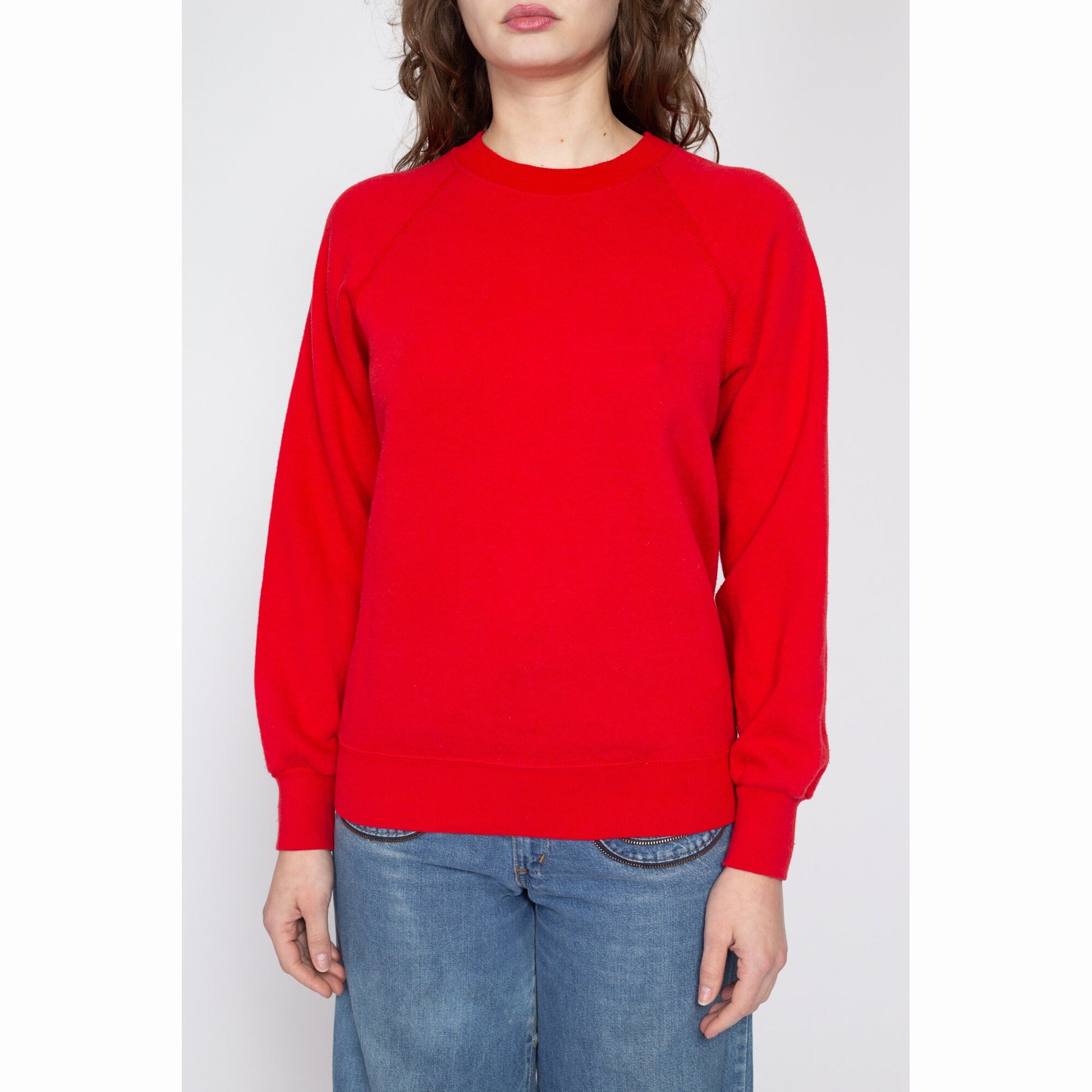 Medium 80s Red Raglan Sweatshirt | Vintage Slouchy Plain Crewneck Pullover