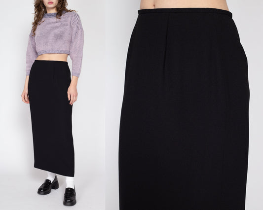 Medium 80s Evan Picone Black Maxi Skirt 29" | Vintage Minimalist High Waisted Straight Skirt