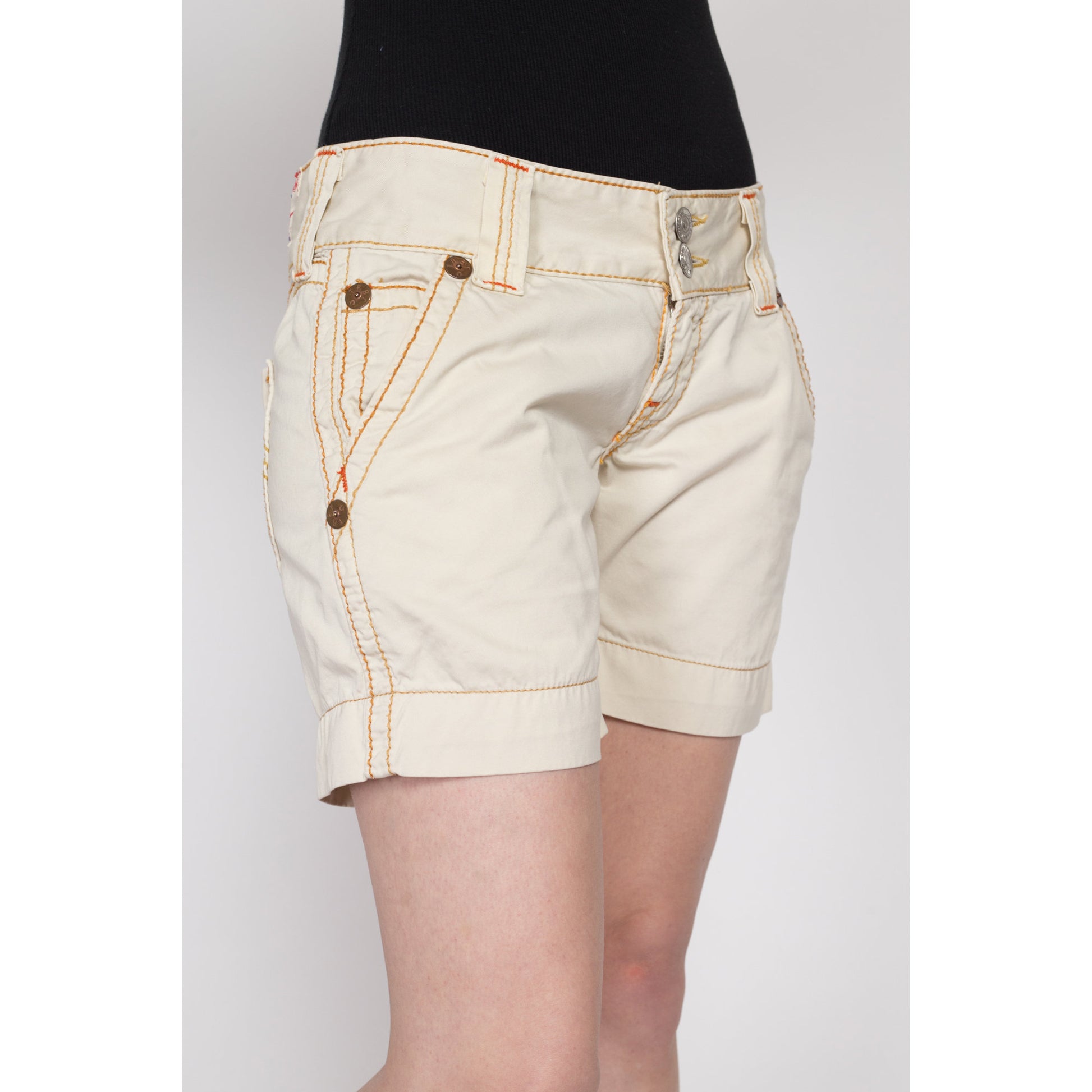 Medium Y2K True Religion Low Rise Shorts | Vintage Sammy Big T Khaki Cotton Shorts