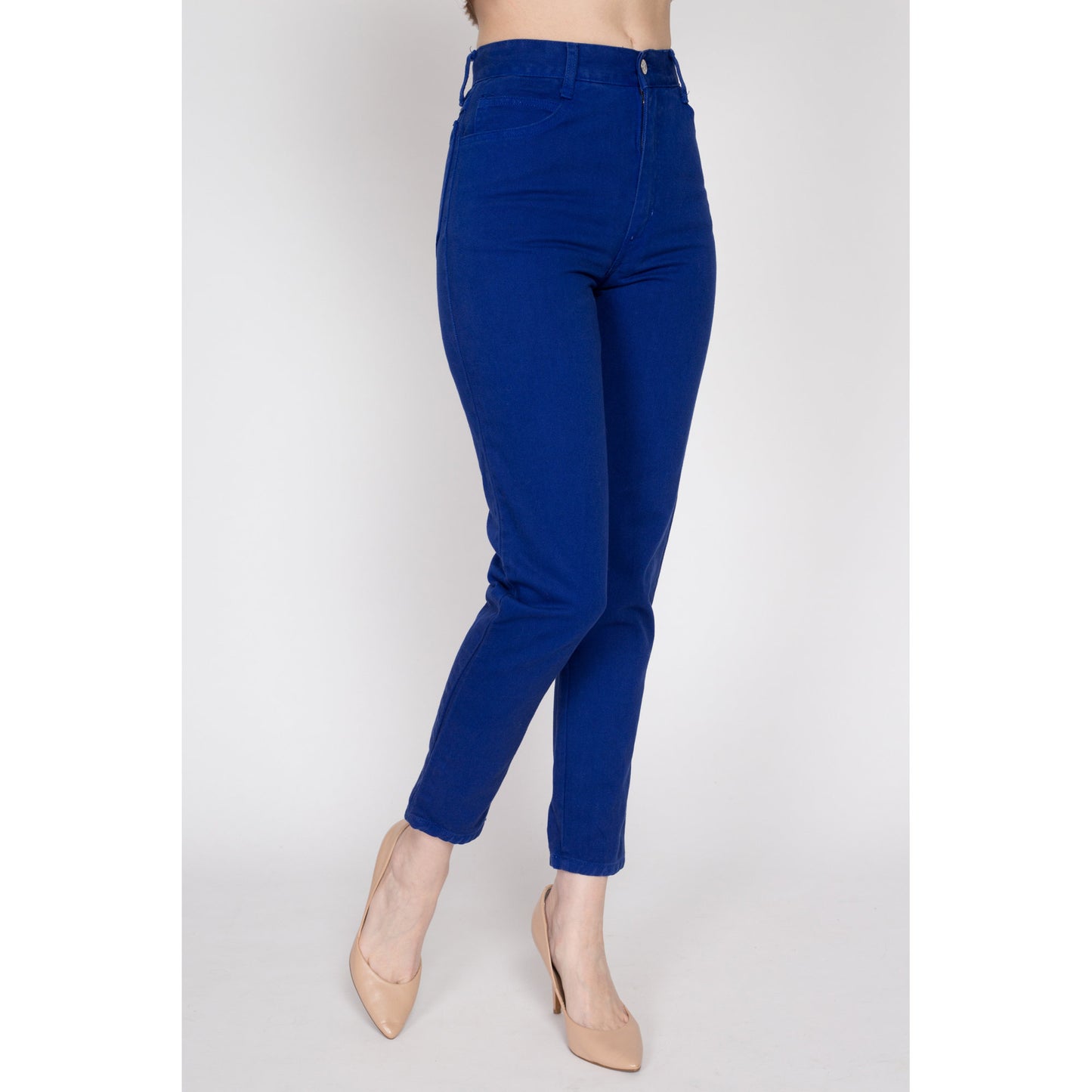 XS 90s Royal Blue High Waisted Jeans 24" | Vintage Denim Slim Skinny Tapered Leg Mom Jeans