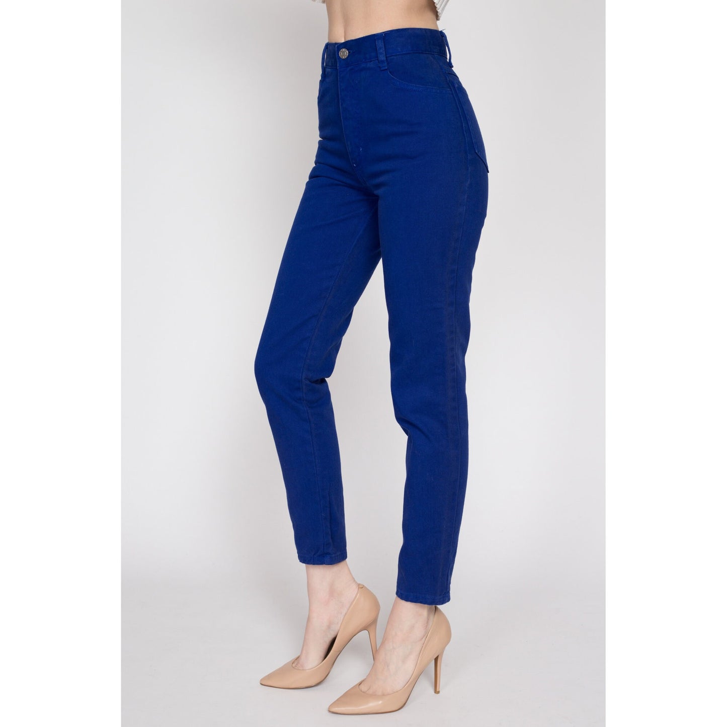 XS 90s Royal Blue High Waisted Jeans 24" | Vintage Denim Slim Skinny Tapered Leg Mom Jeans