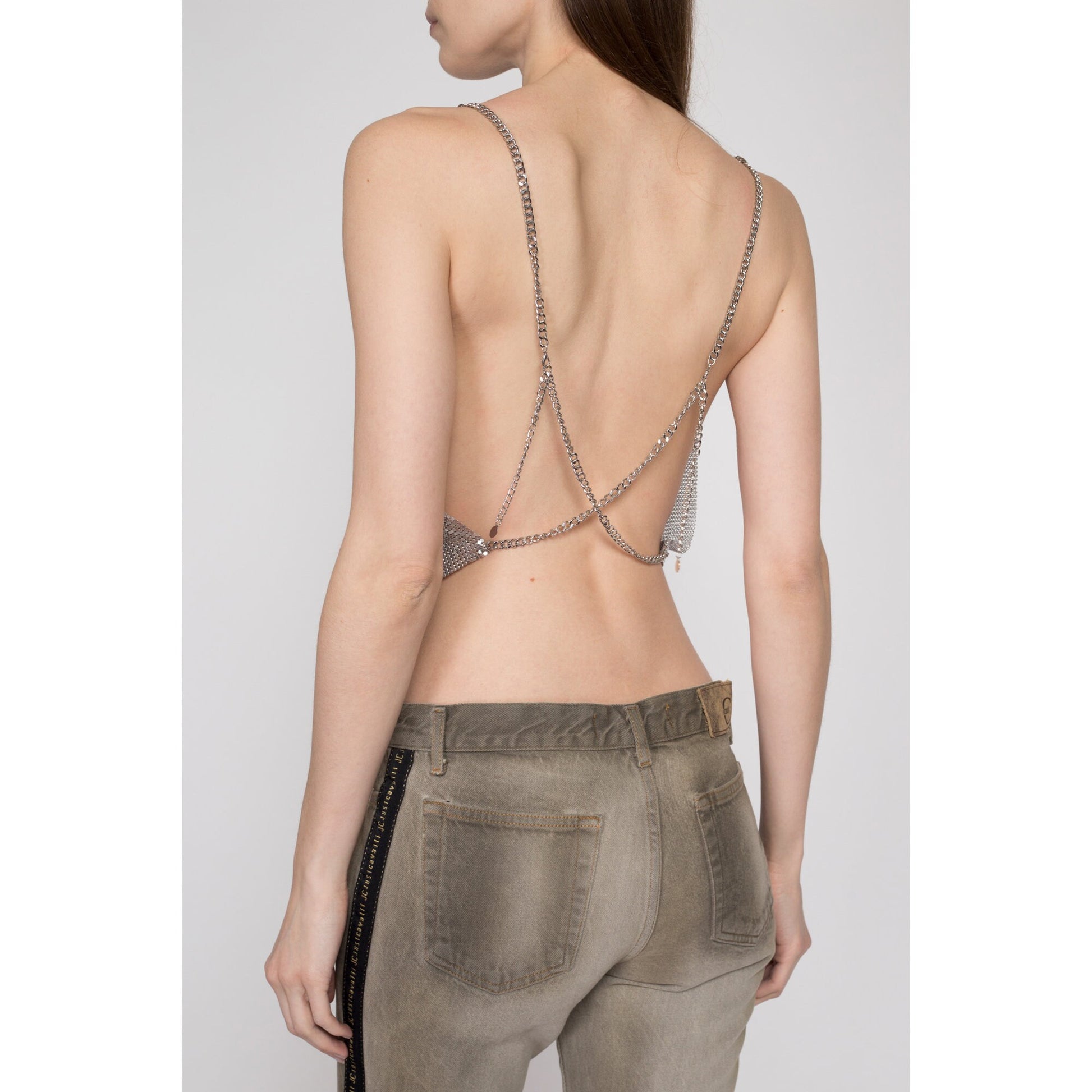XS-Med 90s Silver Chainmail Backless Crop Top – Flying Apple Vintage