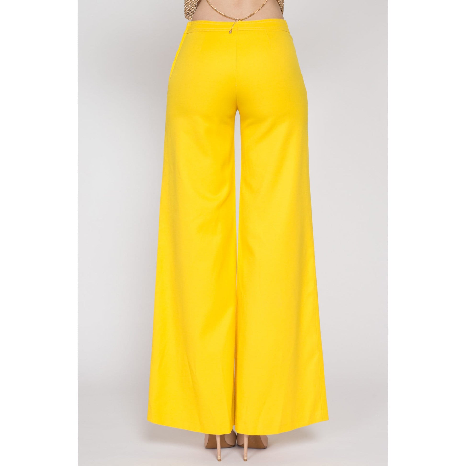 XS 90s Yellow Mid Rise Flares | Retro Vintage Bell Bottom Wide Leg Pants