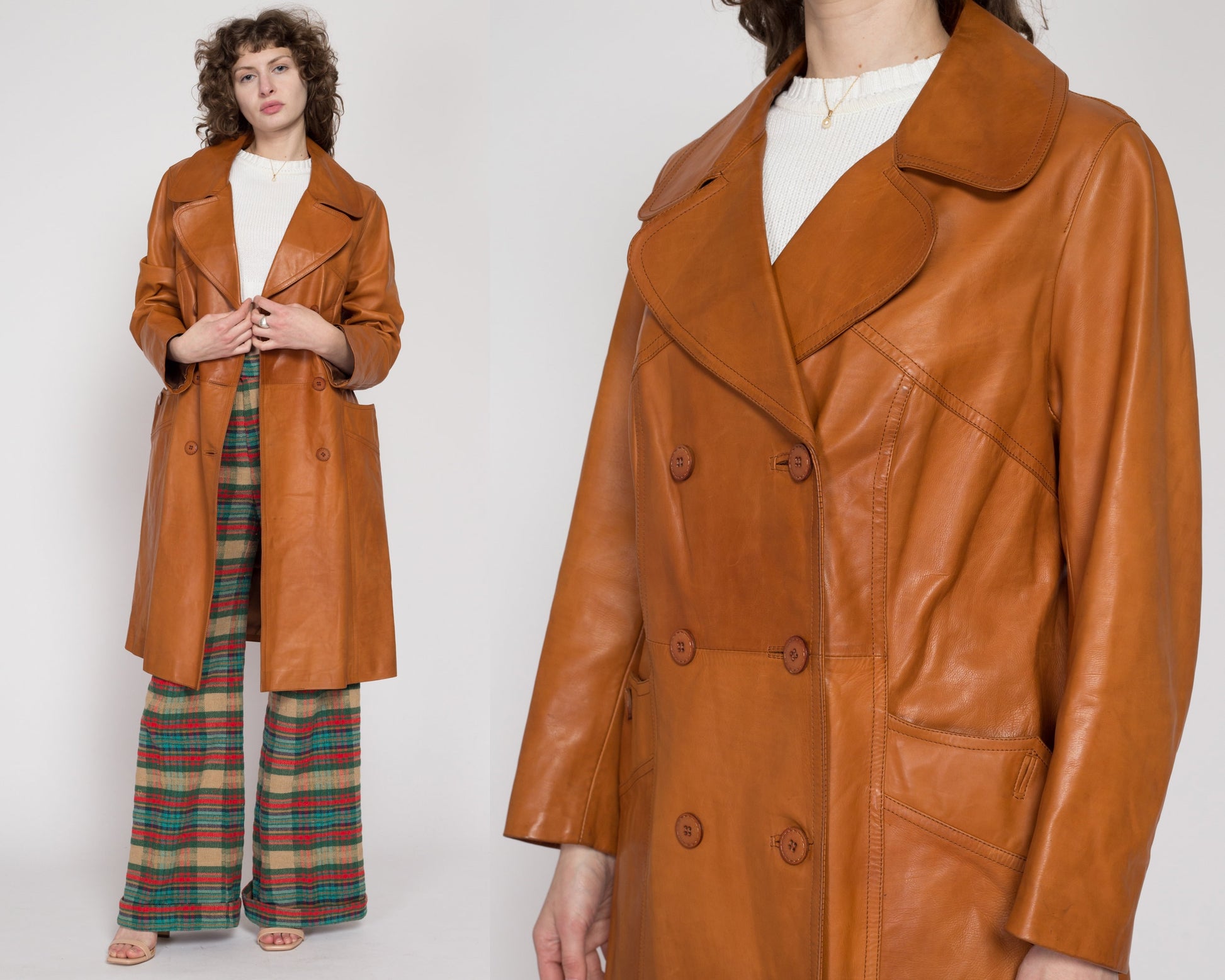 Large 70s Caramel Brown Long Leather Jacket – Flying Apple Vintage 