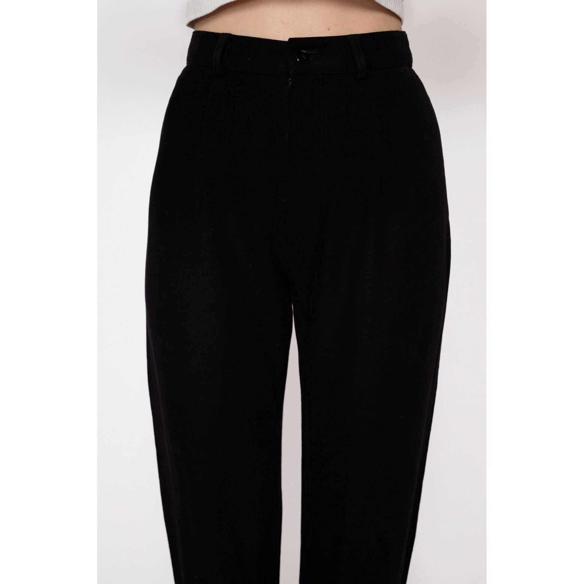 Petite XS 80s Black High Waisted Stirrup Pants 22.5" | Vintage Tapered Leg High Rise Skinny Trousers