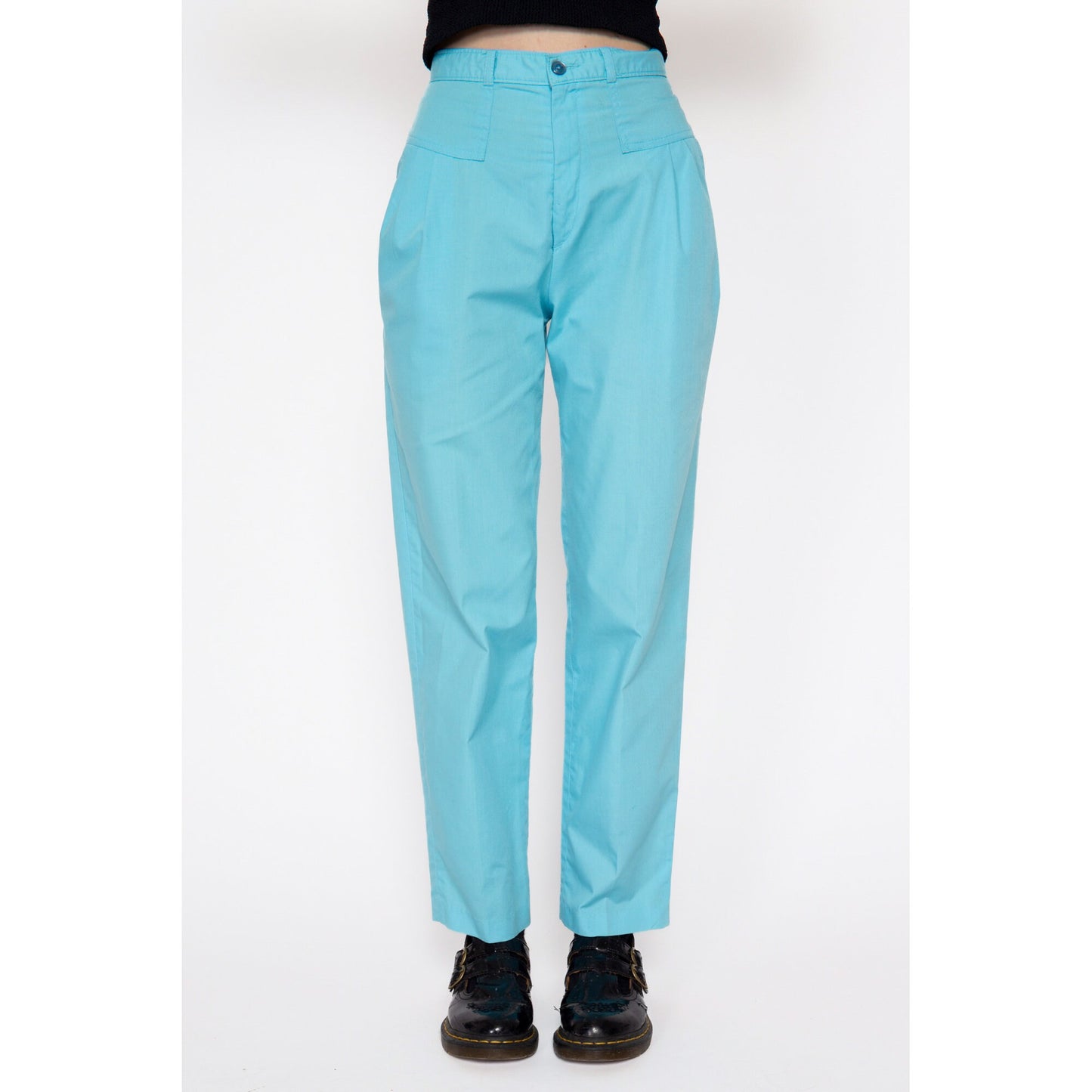 Petite XS 80s Sky Blue High Waisted Pleated Pants 24" | Retro Preppy Vintage Tapered Leg Trousers