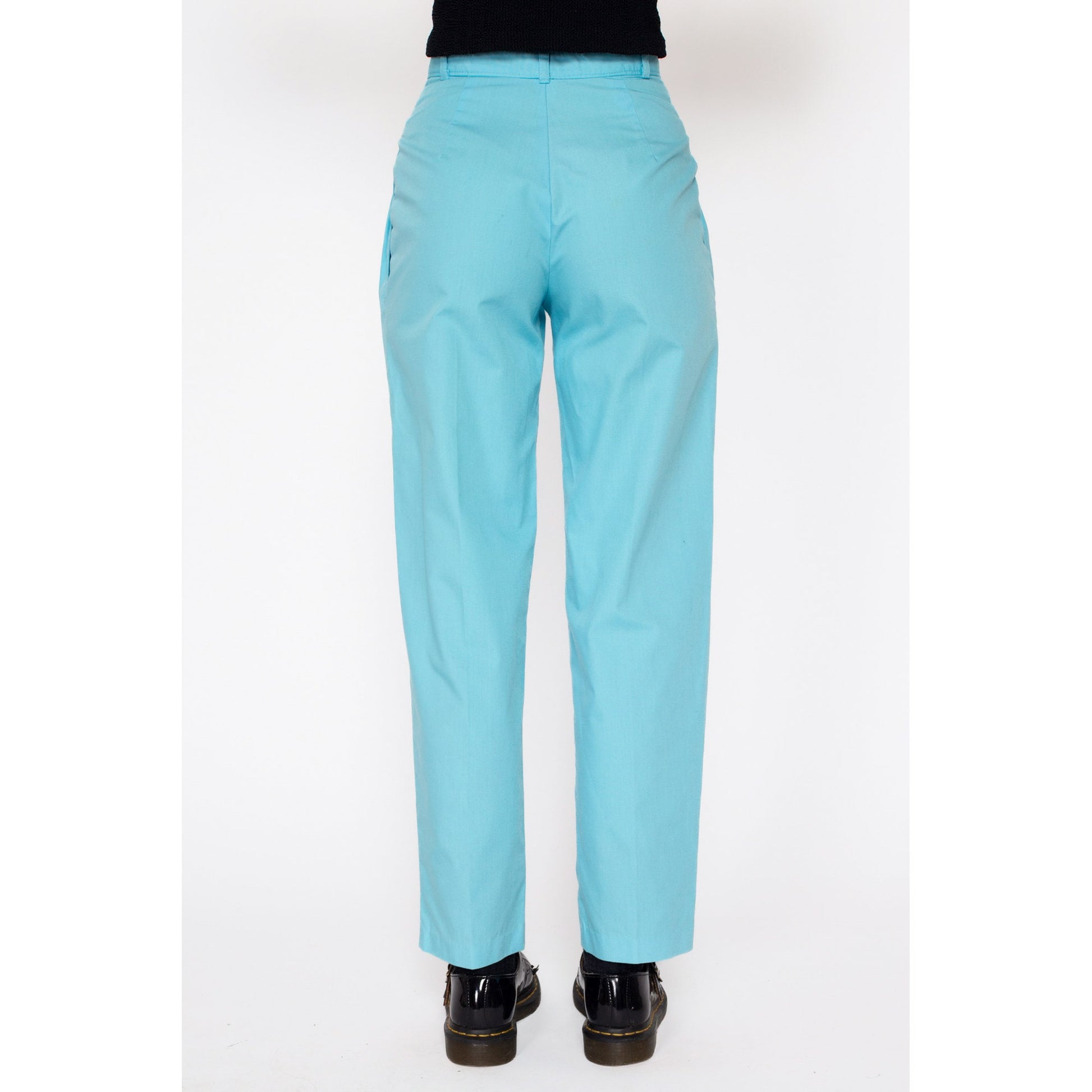 Petite XS 80s Sky Blue High Waisted Pleated Pants 24" | Retro Preppy Vintage Tapered Leg Trousers