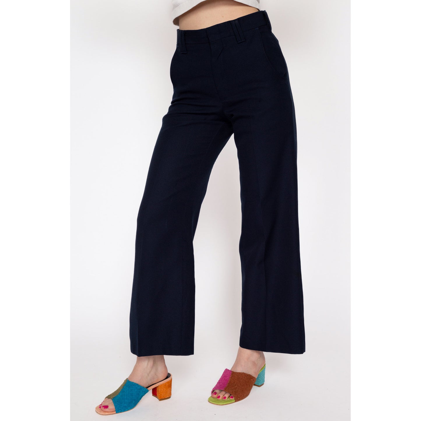 XS 70s Levi's Midnight Blue High Waisted Flared Pants Unisex | Retro Vintage Wide Leg Bootcut Trousers
