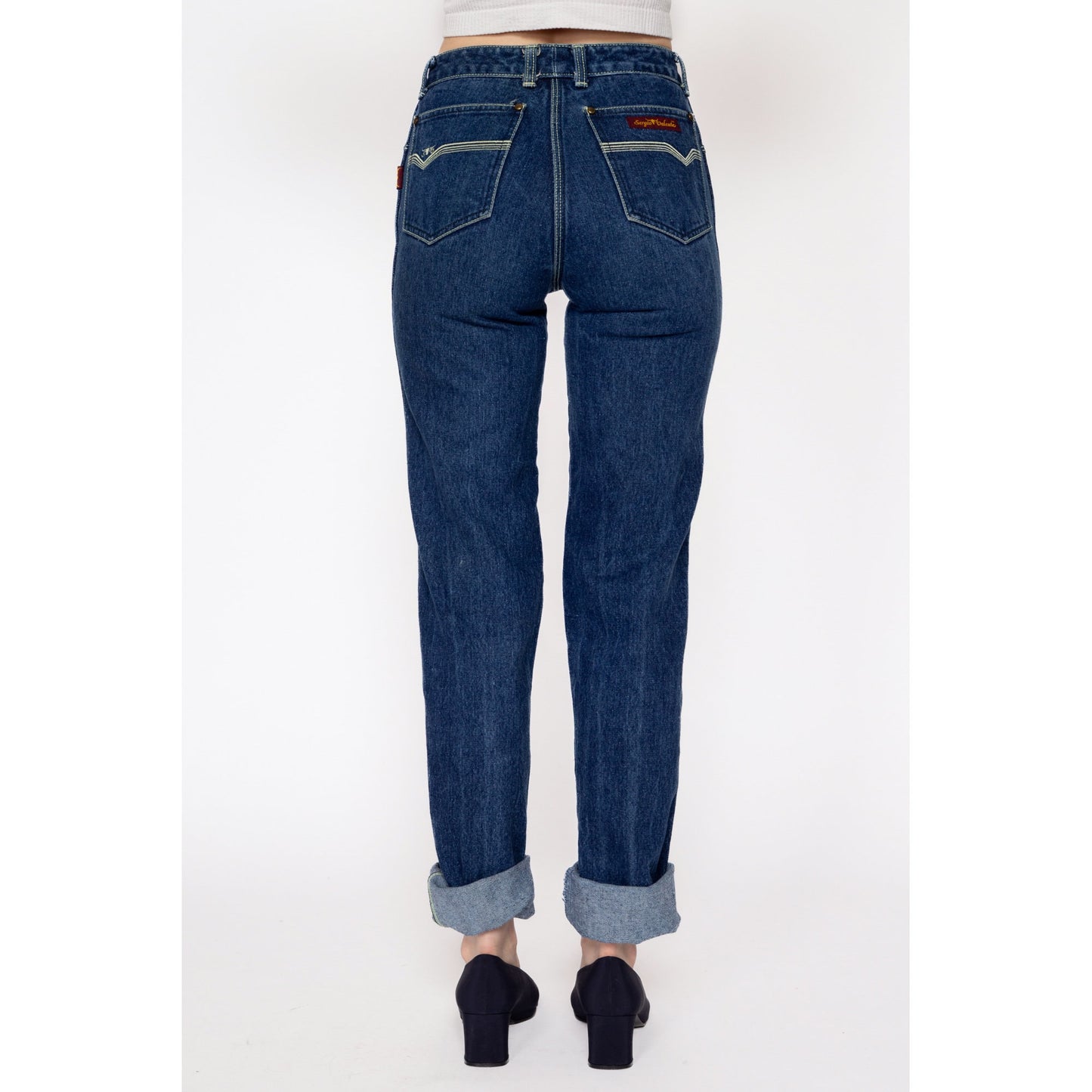 XXS 80s Sergio Valente Mid Rise Jeans | Vintage Dark Wash Denim Tapered Leg Long Inseam Jeans